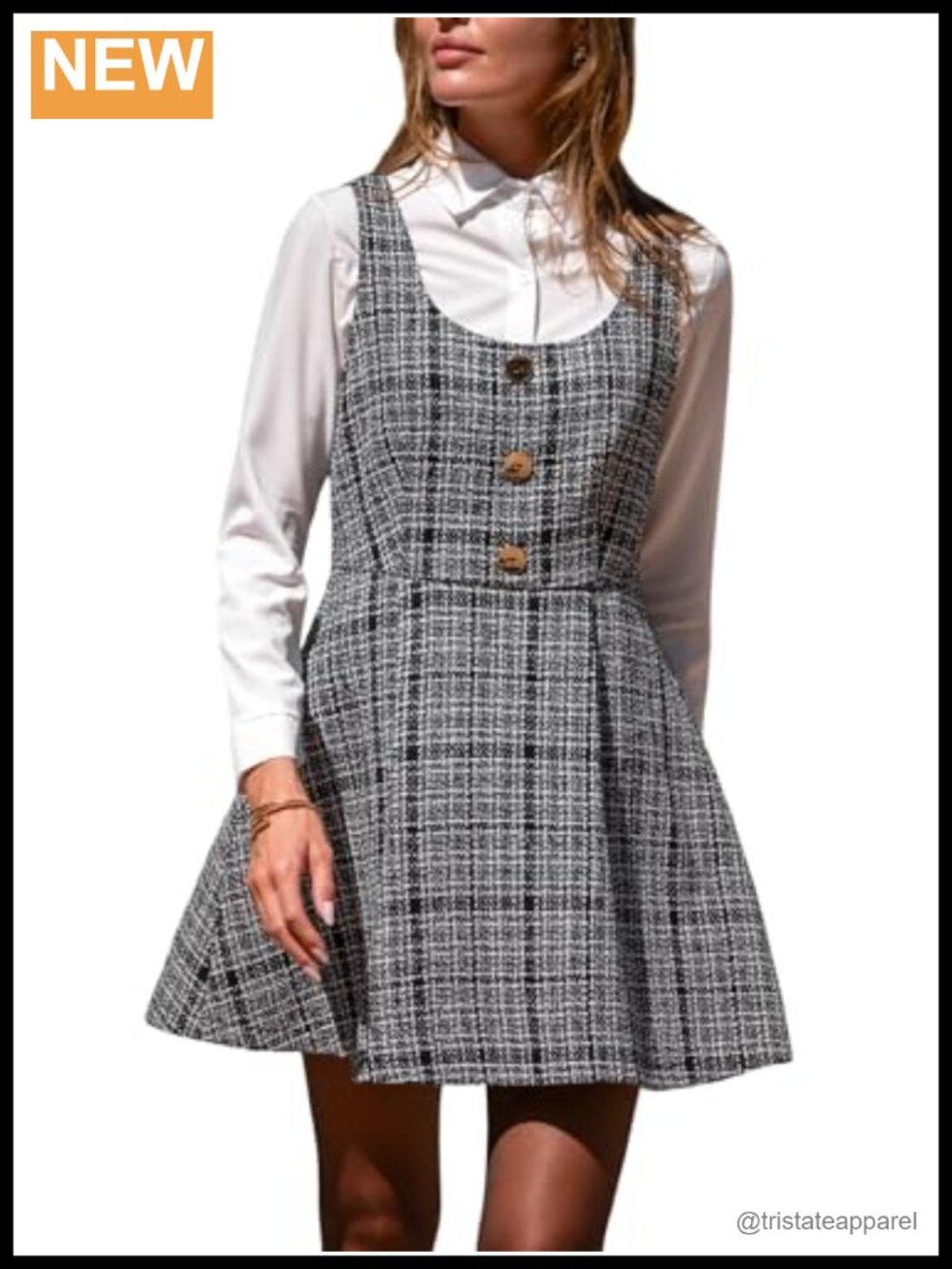 CUPSHE Women's Mini Overall Dress Scoop Neck Plaid Sleeveless A-Line Pinafore